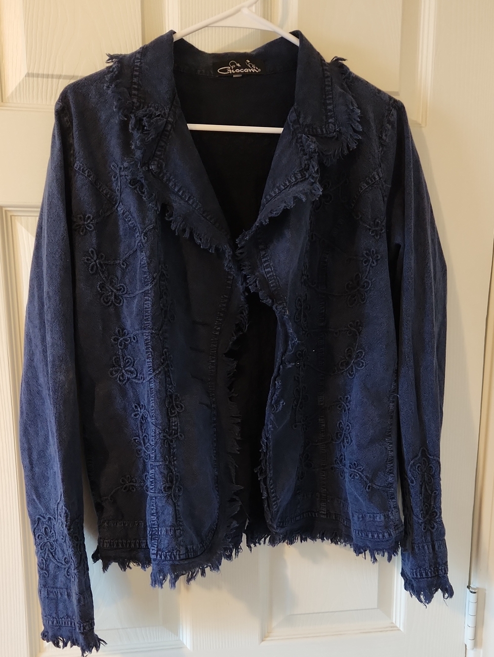 Giocam Women’s Navy Embroidered Frayed Edges Jacket 100% Cotton S XL
